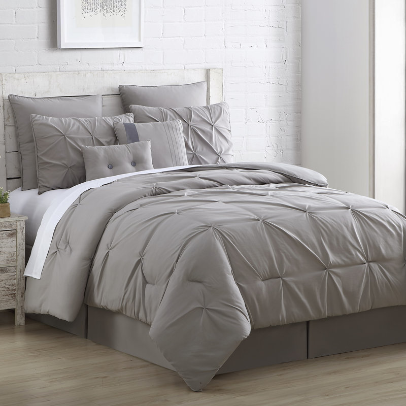  8 Piece Comforter Set, Gray, Queen Comforter + 7 Additional Pieces