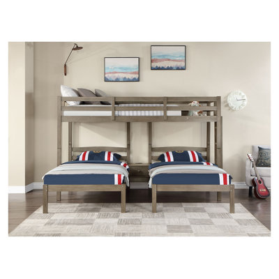 Triple Twin Transitional Loft Bed in Warm Grey with Integrated USB Ports and Power Outlet