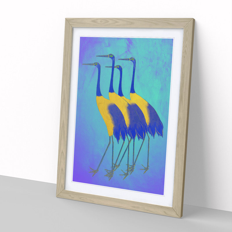 Golden Cranes - Picture Frame Painting, 48cm H x 36cm W x 2cm D, Oak Framed