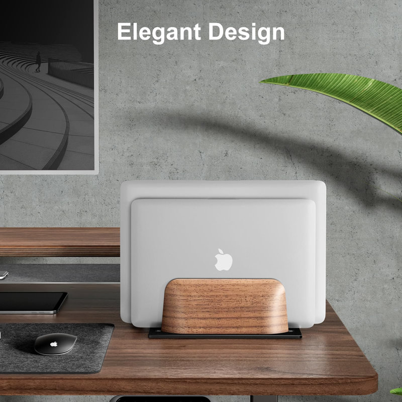 Support vertical pour ordinateur portable, support pour ordinateur portable vertical en bois à deux fentes pour bureau, station d'accueil réglable pour Macbook Pro et autres ordinateurs portables