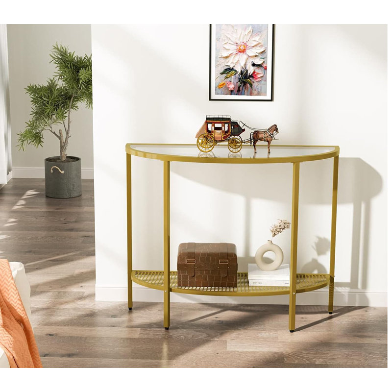 2-Tier Half Moon Console Table - Dark Walnut (Narrow 36.22" Entryway/Sofa Table with Storage, Mid-Century Modern Small Entryway Table, Easy Assembly)
