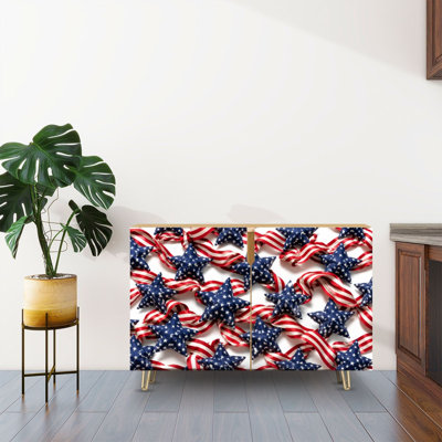 Buffet buffet avec rangement et drapeau américain patriotique à rayures avec 2 portes pour le salon et la cuisine