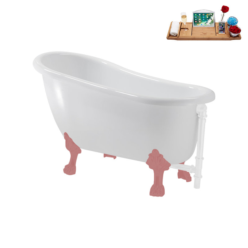 53.1'' x 25.6'' Soaking Acrylic Bathtub, Glossy White, Matte Pink