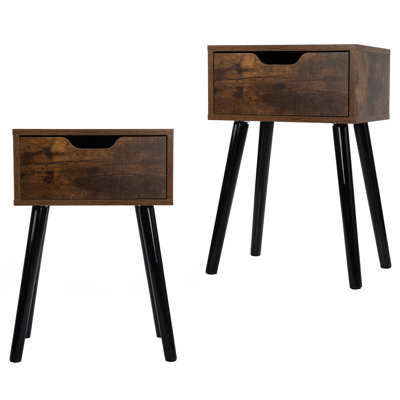 Mid Century Modern End Table Set of 2 with Storage Drawer - Nightstand by 17 Stories