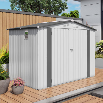 Remise de rangement extérieure en métal durable, 8 pi x 6 pi, conception moderne pour le jardin