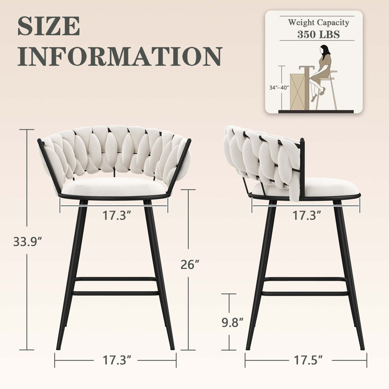 Tabouret de comptoir rembourré avec structure en métal, Ivoire, Tabouret de comptoir avec siège d'une hauteur de 