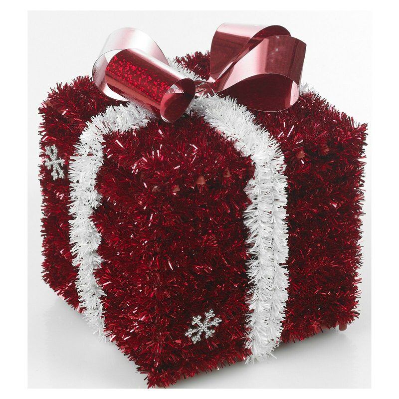 Christmas Decorative Accent, Red With White Ribbon