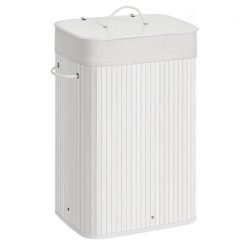 Bamboo Laundry Basket, 72L Foldable Laundry Hamper, Rectangular Storage Hamper With 3 Handles, 40 X 30 X 60 Cm, White