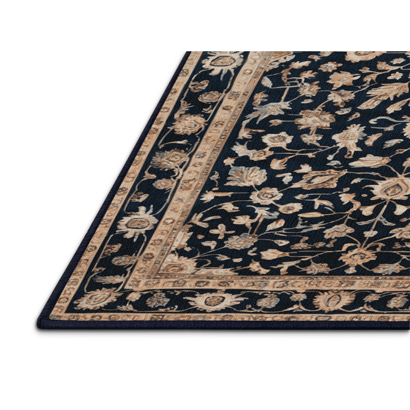 Tapis bleu turc lavable à la machine, Rond 7 pi