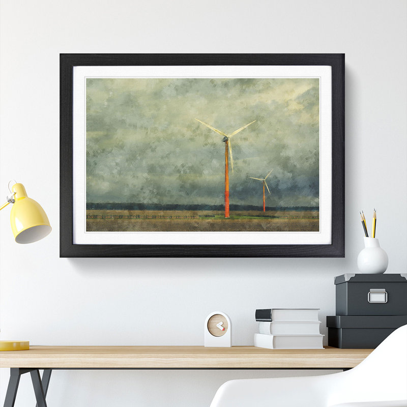 Wind Turbines Vol.2 - Picture Frame Painting, 27cm H x 36cm W x 2cm D, Black Framed