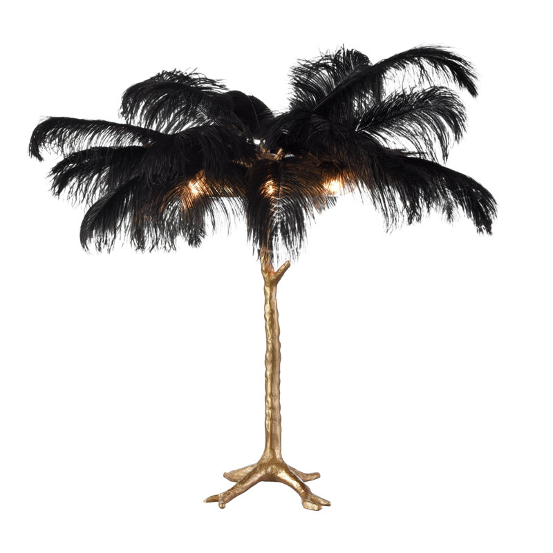 28"H Branch and Black Ostrich Feather Table Lamp, Black