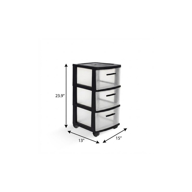 Armoire de rangement en plastique robuste à 13 tiroirs 13 po noir et transparent