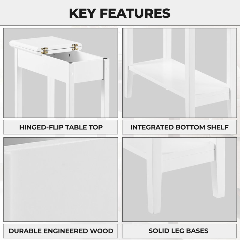 Thasnim Flip Top Narrow Side Table – Stylish Side Table, End Table, Small End Table, Accent Table & Living Room Side Tables