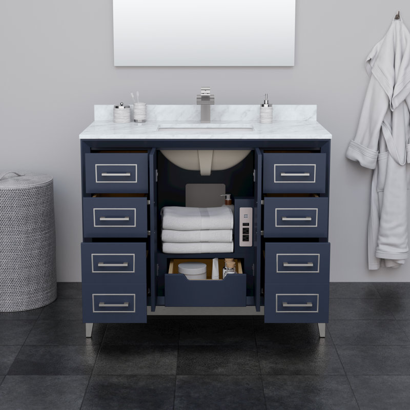 Marlena 42" Freestanding Single Bathroom Vanity with Cultured Marble Top, Blue, Brushed Nickel, 42"