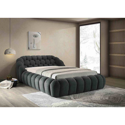Modern Contemporary Style Charcoal / Black Color Chenille Fabric Tufted 1Pc Eastern Tracee Size Bed Bedroom