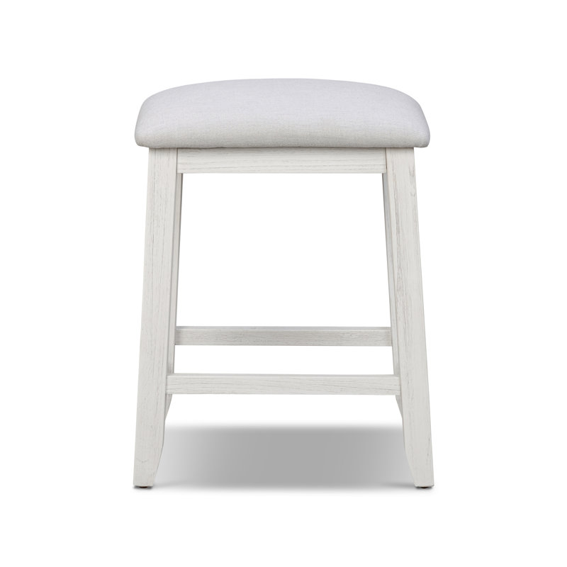 Deavian - 24" Backless Upholstered Stool - Weathered White Finish - Grey Upholstery