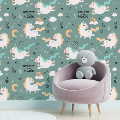 Rouleau de papier peint adhésif 8,5 pi x 24 po Teulon Believe in Magic Unicorns