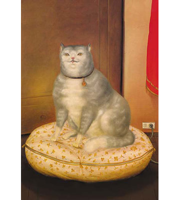 Grey Cat on a Pillow Painting Print