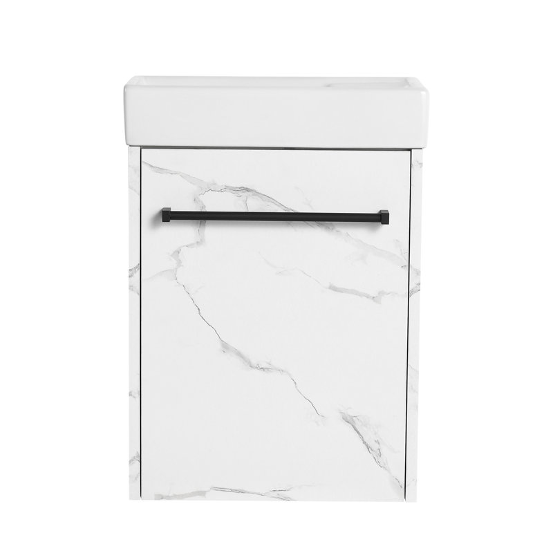 Meuble-lavabo flottant mural avec lavabo en céramique et porte d'armoire à fermeture en douceur