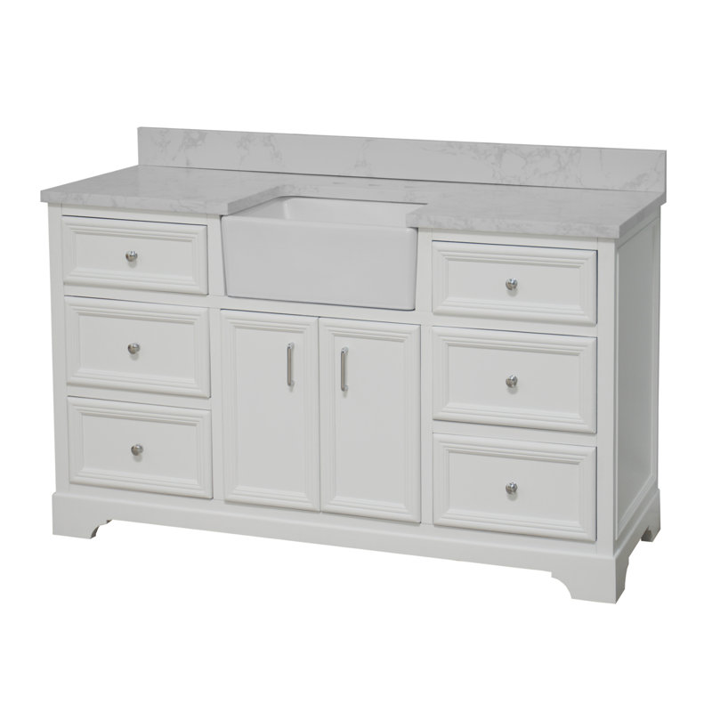Ensemble de meuble-lavabo simple 60 po Emiliano, Blanc, Carrara d'ingénierie
