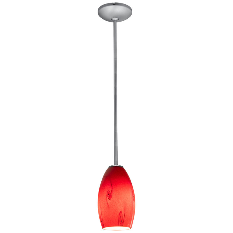 Luminaire suspendu en forme de cloche à 1 lumière Baur, Acier brossé, Ciel rouge, H 8 po x l 3,5 po x P 3,5 po