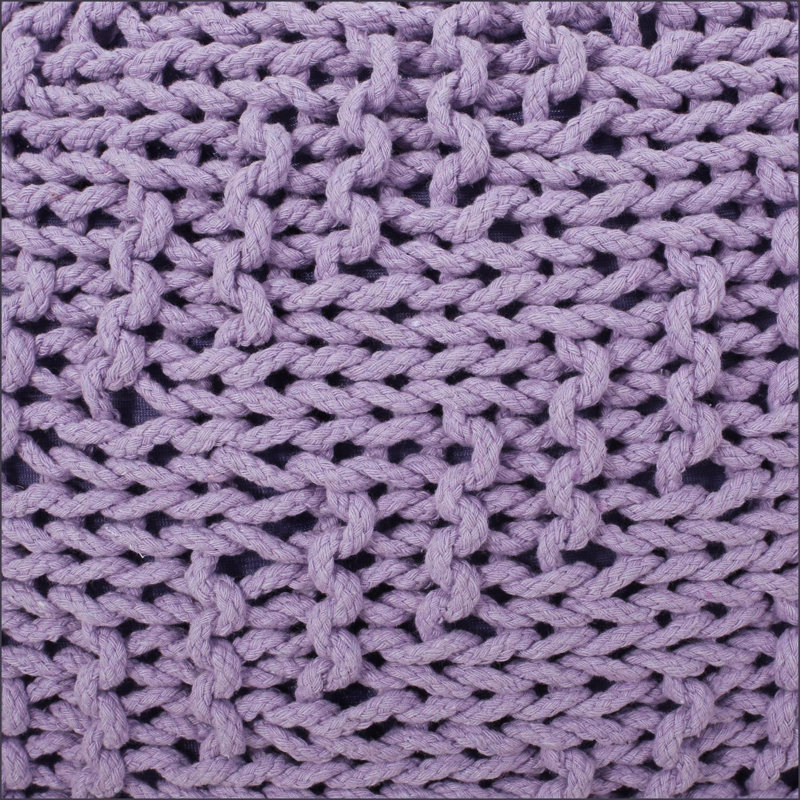 Ottoman Round Knitted Cotton Pouf - Multi-Use Floor Cushion | Lavender | Cotton, Purple