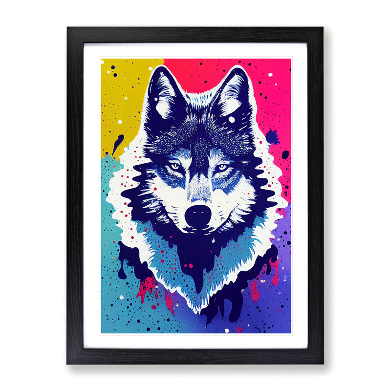 XV1022-5253X Wolf Dripping Paint No.4 - Single Picture Frame Print, Black Framed, 64cm H x 46cm W