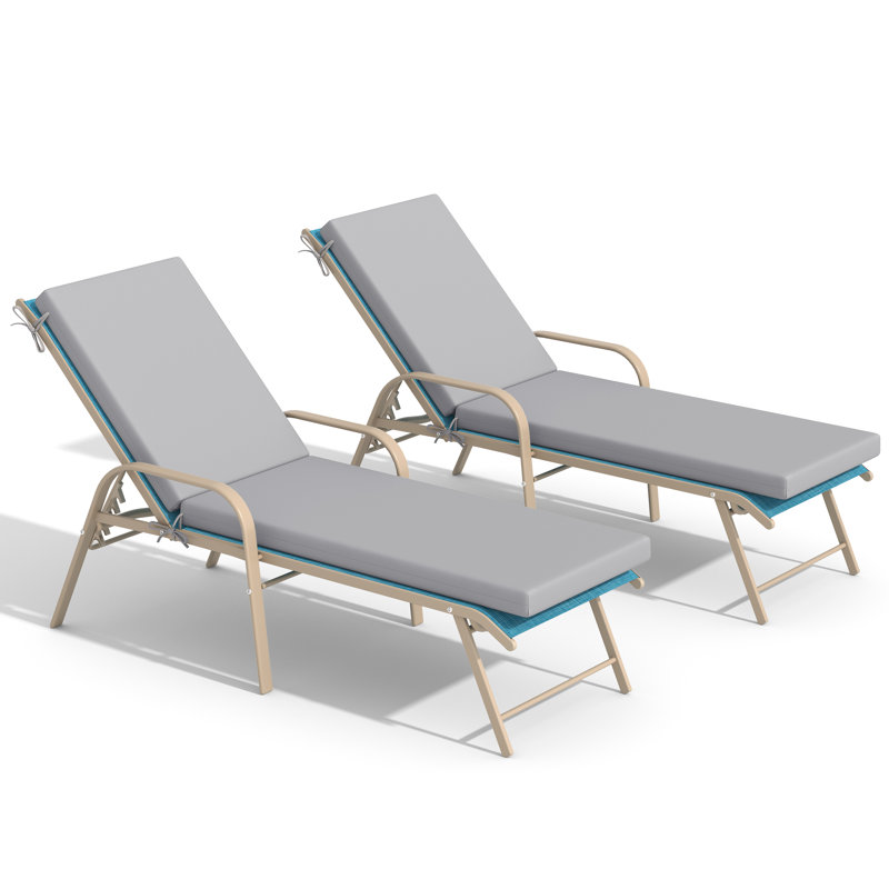 Chaises longues d'extérieur 73,9 "en aluminium avec coussins amovibles 72" et dossier réglable (ensemble de 2), Gris clair