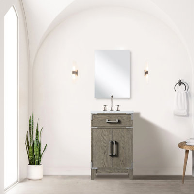 18 po L x P Meuble-lavabo en chêne gris avec comptoir en acrylique et miroir - comptoir carré de 20 po de largeur 19,56 po