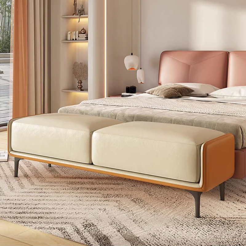 Banc rembourré, Orange / beige