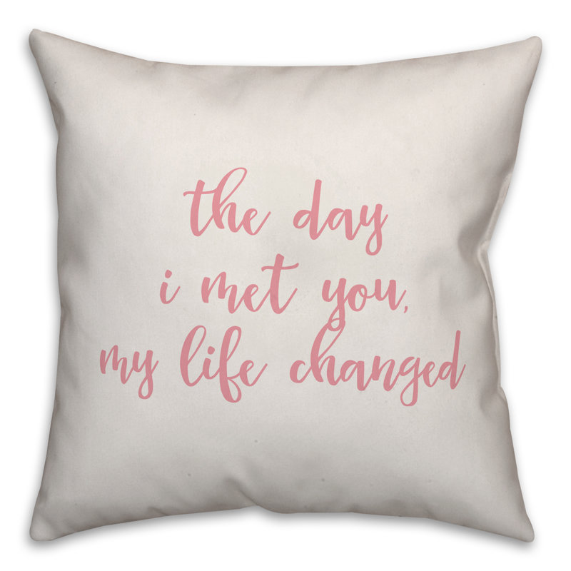  Coussin The Day I Met You My Life Changed, Housse de coussin, Blanc / rose