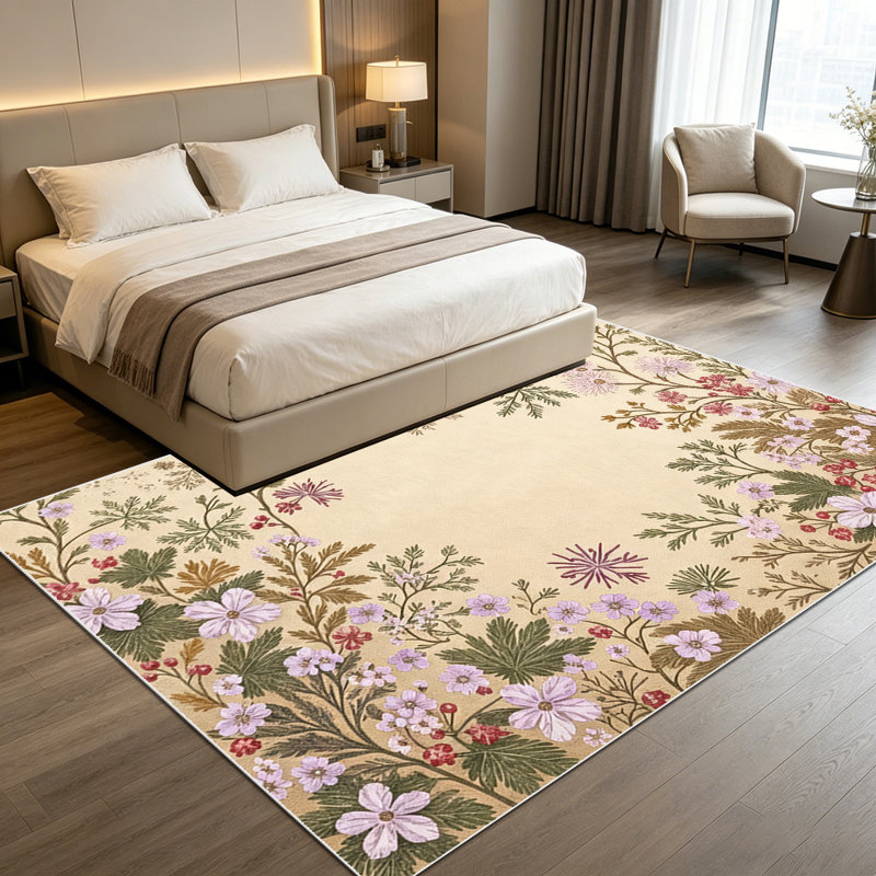 1PC Vintage Wild Floral Botanical Border Print area rugs for Living Room, Soft, All seasons, Easy-maintain, Washable Indoor mat, Farmhouse suitable for for dining table, bedroom bedside, kitchen sink...