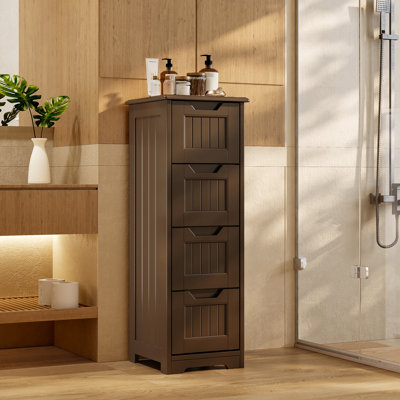 Free-standing Bathroom Cabinet with 4 Drawers, Brown Linen Cabinet