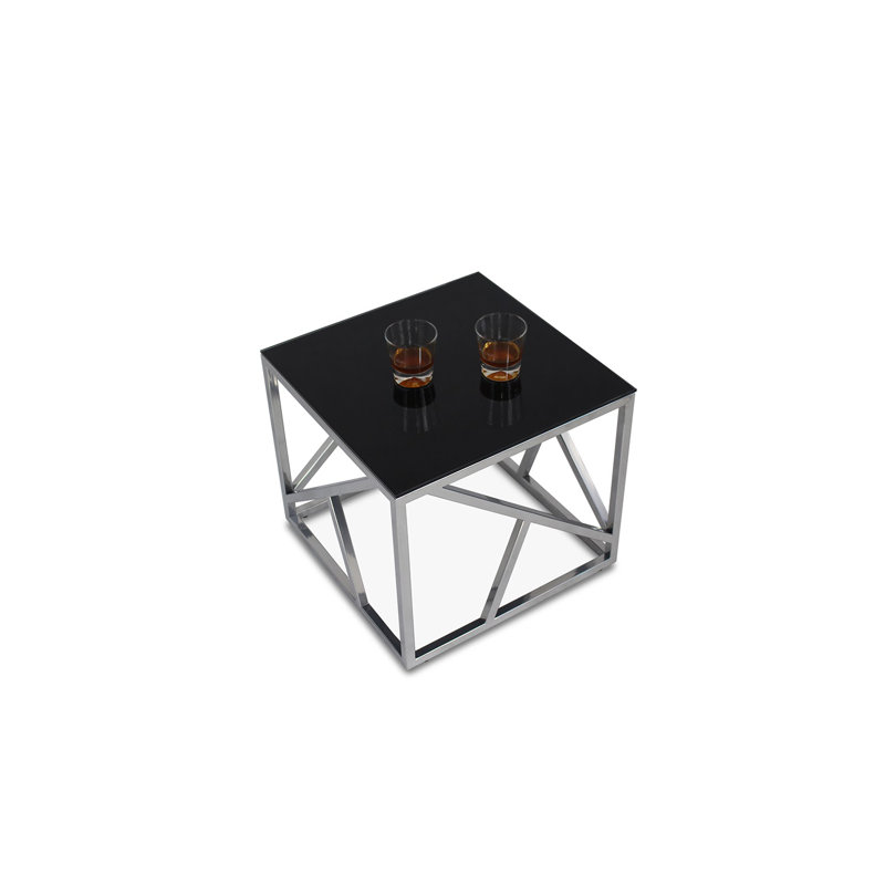 Goshorn Glass Top Frame End Table, Chrome