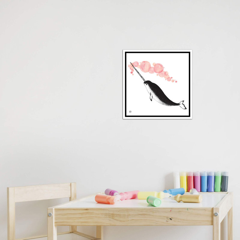 Art papier narwhal, H 18 po x l 18 po x P 1,5 po, Toile blanche encadrée