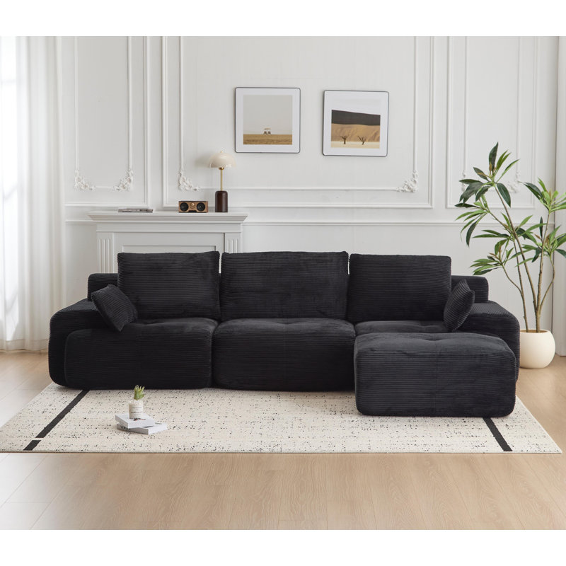 Canapé moderne en mousse à mémoire de forme compressée, grands canapés modulaires pour le salon, canapé modulaire Cloud pour animaux de compagnie, tissu en velours côtelé, causeuse très profonde, sans assemblage requis, noir
