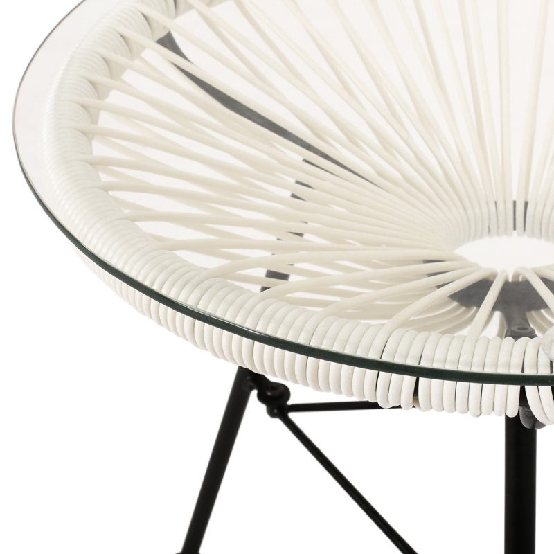 Table d'appoint à la mode en verre trempé avec écorce - blanc, l 17,84 po x P 17,84 po, H 17,49 po, assemblage requis, support de pieds en fer, structure contemporaine, matériau requis