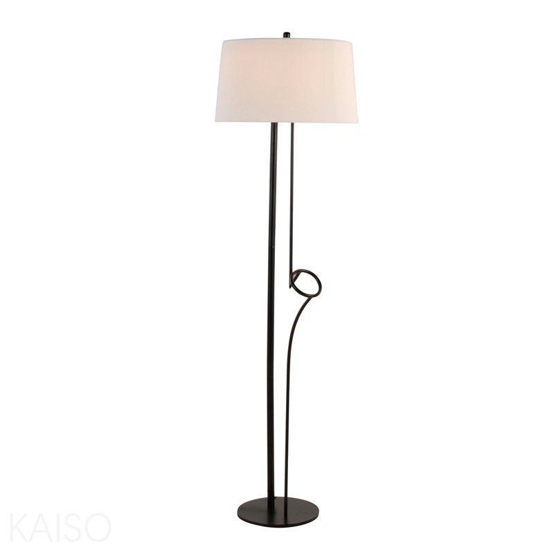 Shadow Contemporary Floor Lamp In Black Steel With White Linen Shade