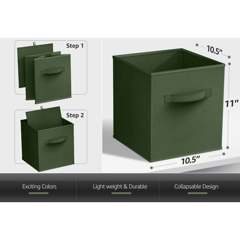 11" Foldable Fabric Storage Cube Bins with Handles, Green