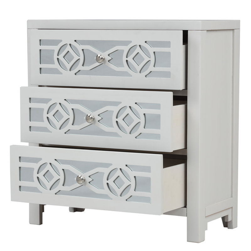 Armoire d'appoint en bois massif Ajiah, Blanc antique