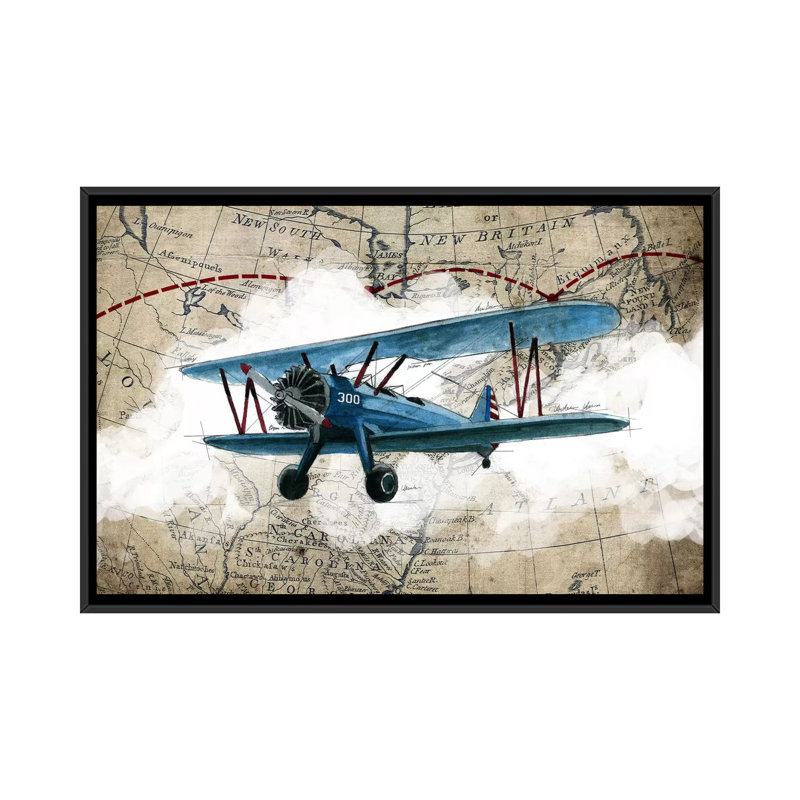 «Biplane I», impression sur toile, H 18 po x l 26 po x P 1,5 po, Toile avec cadre noir, Pas de tapis