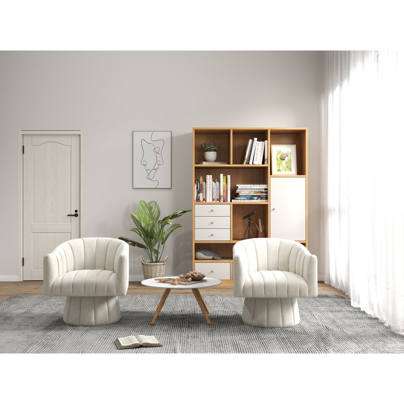 Izabell Velvet Swivel Barrel Chair, Izabell Beige Velvet