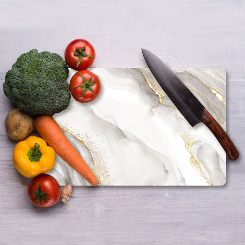 Planche à découper en verre trempé de qualité supérieure 11,8 po x 15,7 po Flourish | Pieds en silicone antibactériens, faciles à nettoyer et antidérapants | 100% verre durable, épaisseur: 0,16 pouce | Idéal pour la préparation de la cuisine, une solution de cuisson sécuritaire et élégante