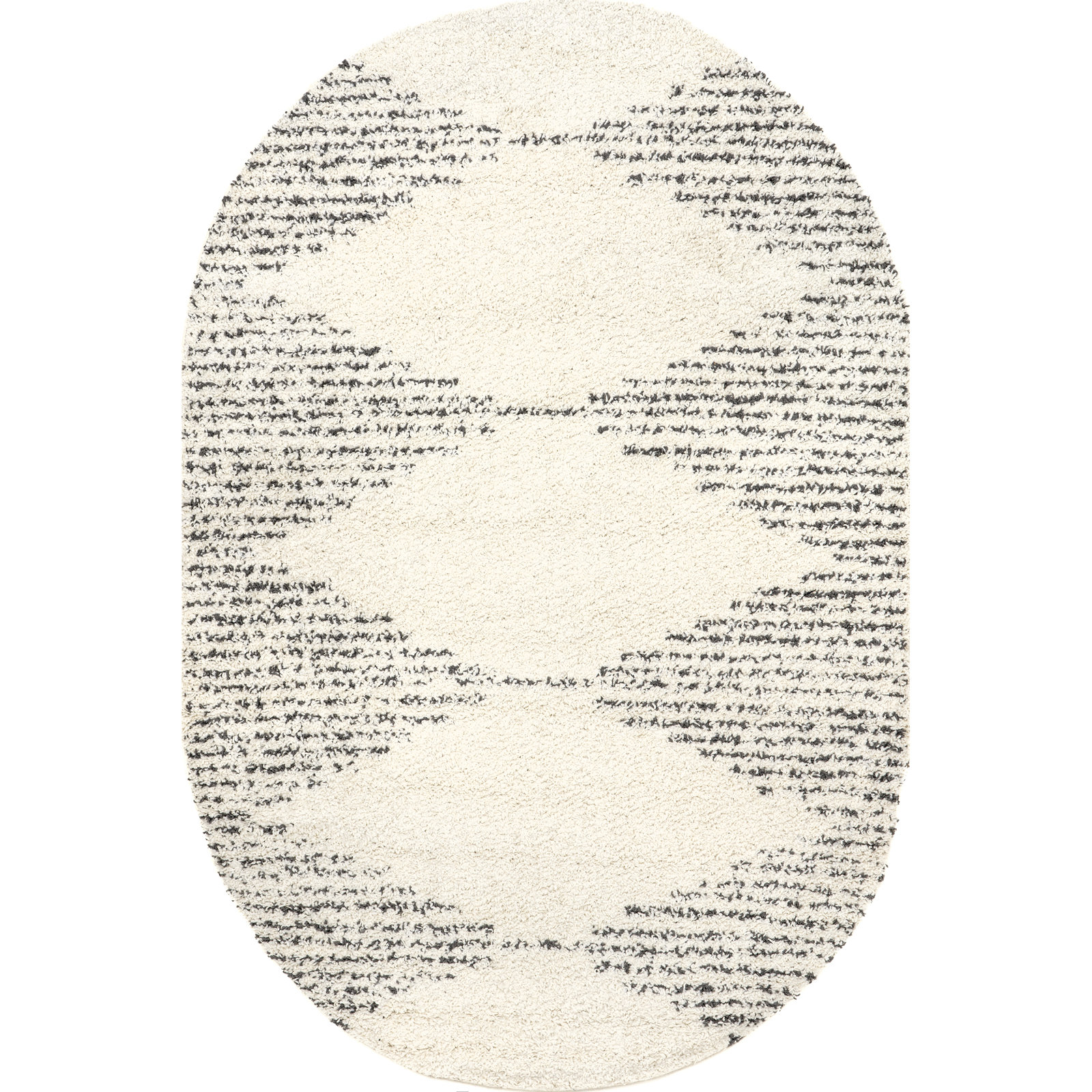 George Oliver Off White Charcoal Moroccan Shag Rug, Oval 6'7" x 9'