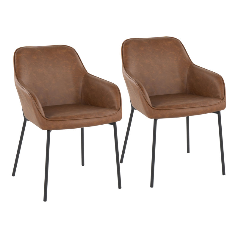 Cyr 19'' H Faux Leather Upholstered Armchair, Black, Camel