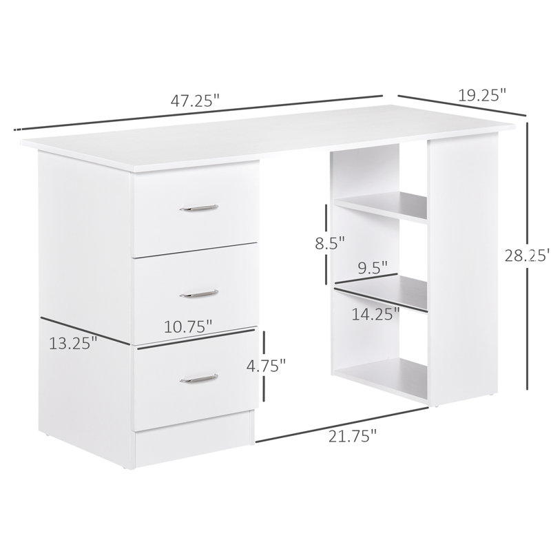 47" Modern Home Office Computer Desk Bookcase Combo Writing Table Workstation with 3 Drawer