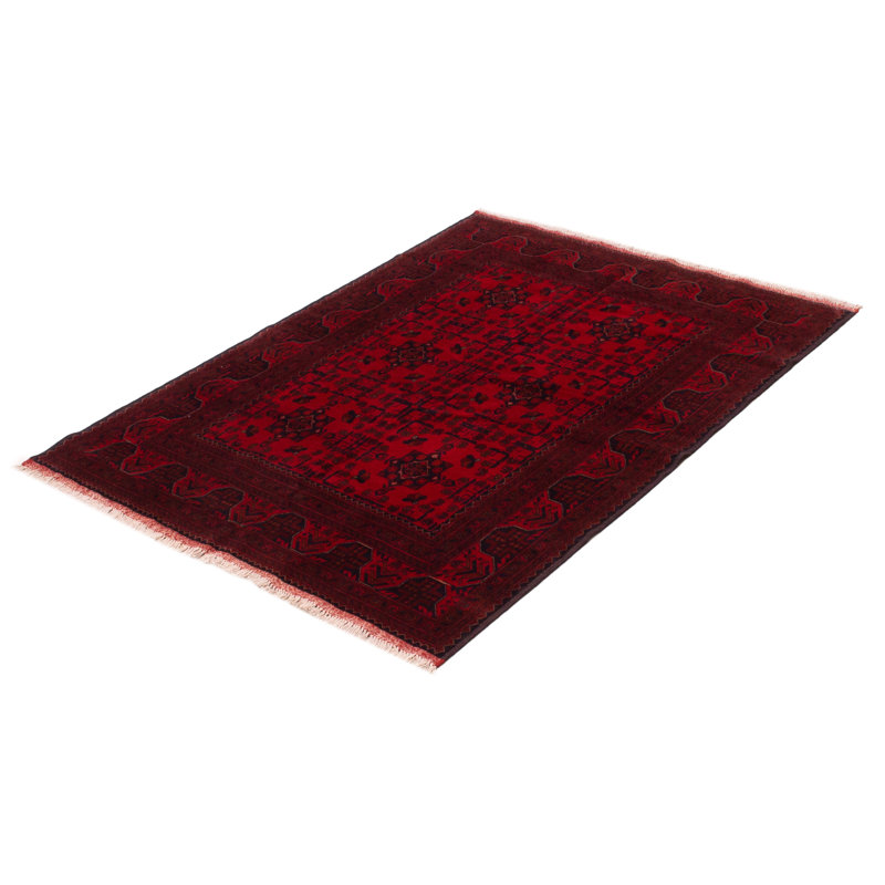 Tapis rouge en laine noué à la main de conception unique 3 pi 6 po x 6 pi 9 po New Age
