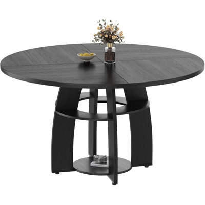 47-inch Round Dining Table for 4-6, Walnut Farmhouse with Storage Shelf & Adjustable Feet