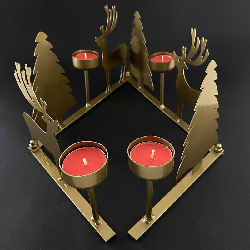 Metal Tabletop / Centrepiece Candlestick, 16cm H x 92cm W x 4.5cm D, Gold