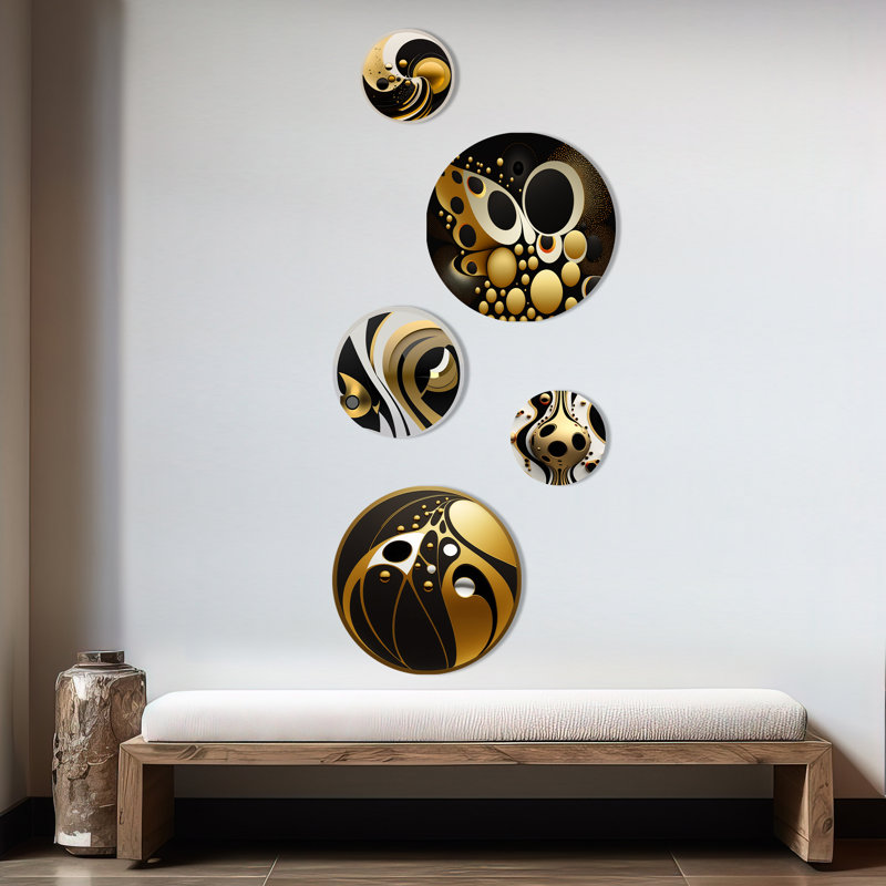 Sphère dorée et noire I - décoration murale géométrique moderne en métal